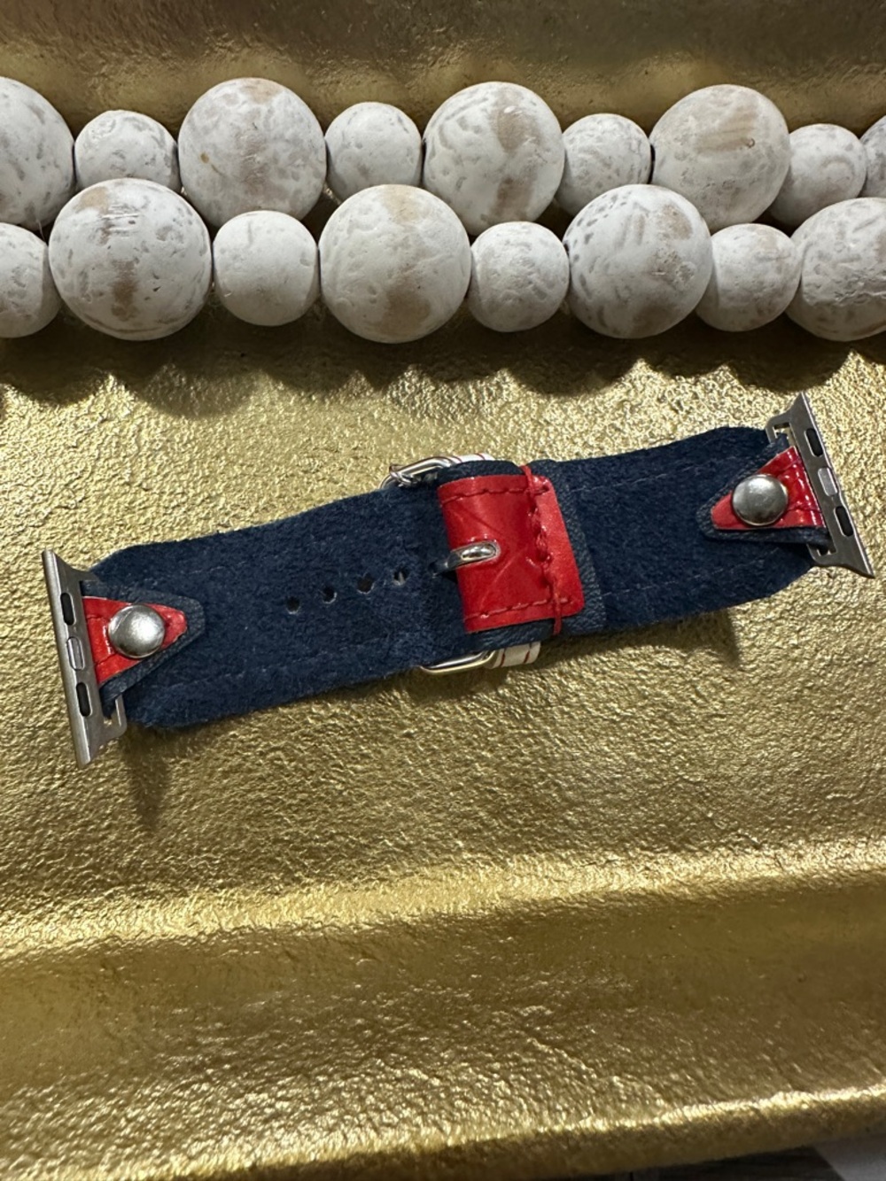 Louis Vuitton red and navy Apple Watch Band -size 2 large adapters - Picture 3 of 4